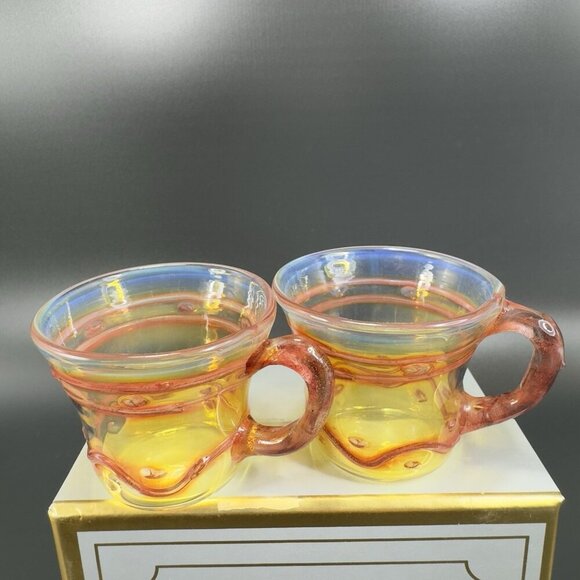 Vintage Hand Blown Delicate Italian Glass Small Cups Mugs Opalescent Thin Glass - Picture 11 of 16